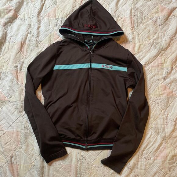 bcbg brown and teal vintage y2k double top and bottom zip track jacket large - Picture 1 of 8